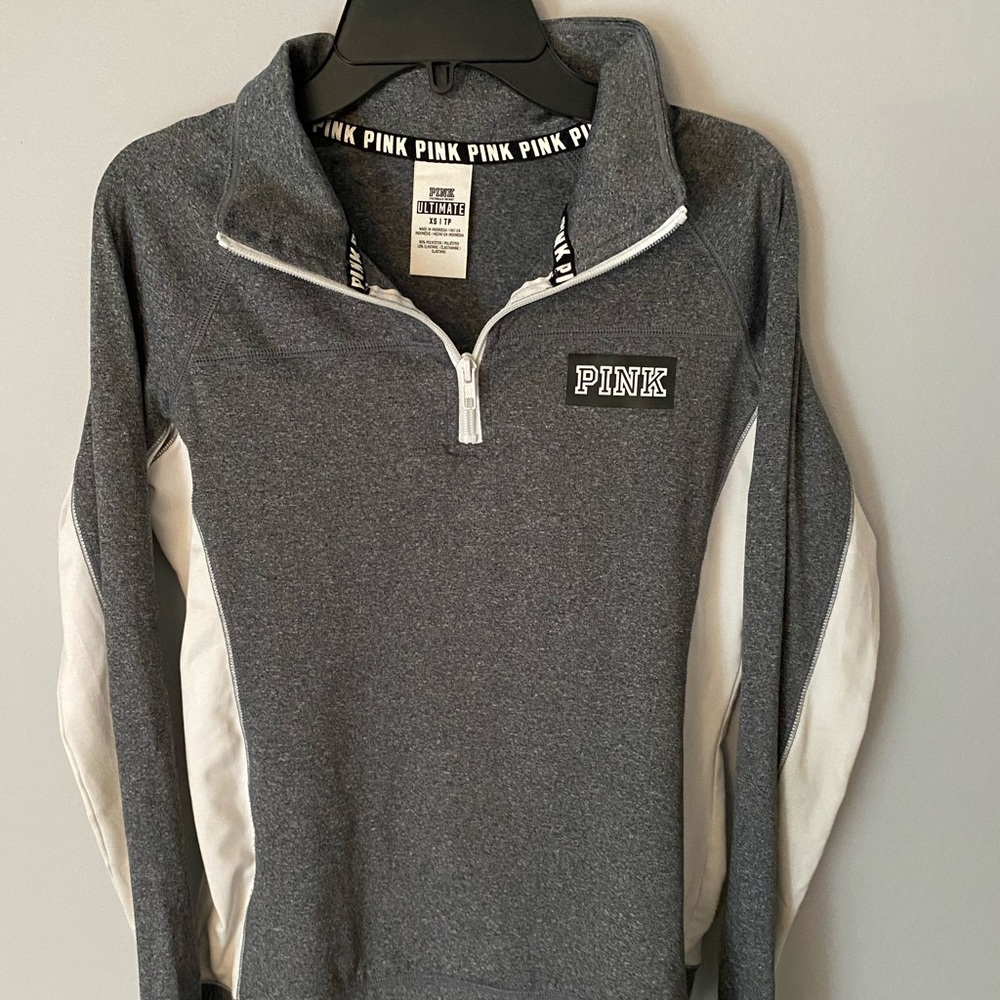 PINK ultimate sport grey and white half zip- XS